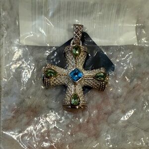 Judith Ripka Sterling Silver Cross Enhancer Peridot & Aquamarine